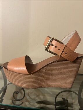 Michael Kors Tan Leather Platform Wedge Sandals